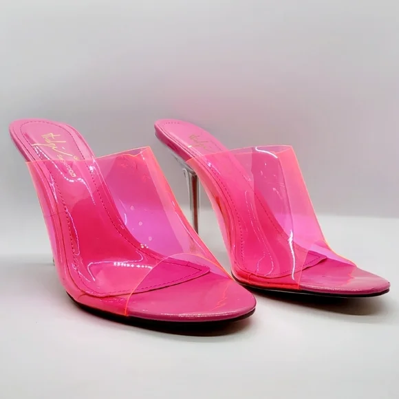 NEW Hot Pink Clear Peeptoe Mule Heels Sz 7 - Picture 8 of 14